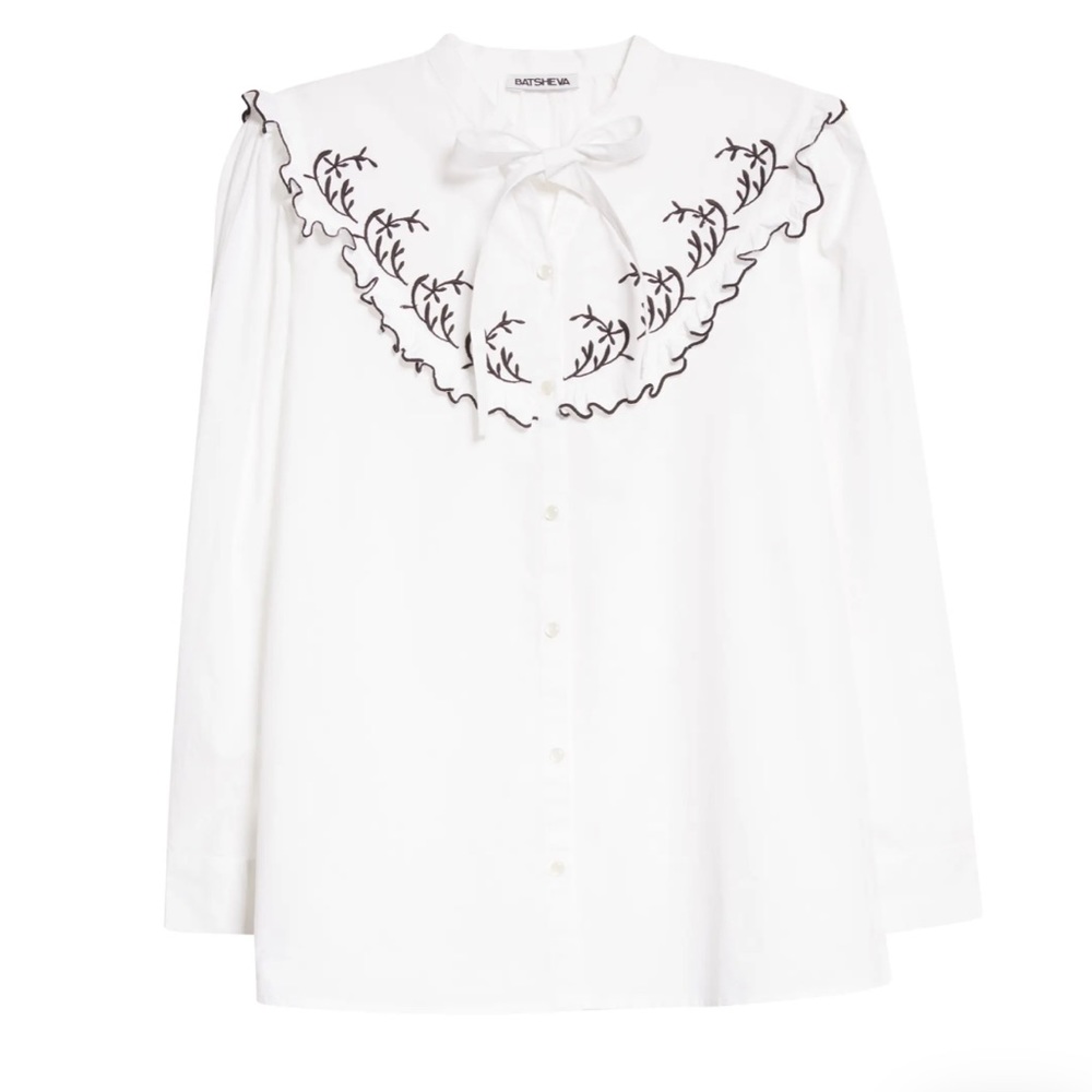 Batsheva Lena Embroidered Yoke Poplin Blouse